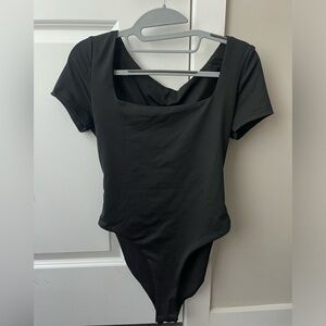 Black square neck bodysuit